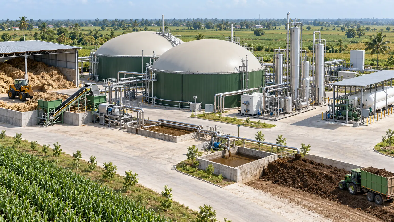 Bright farm-linked compressed biogas process environment