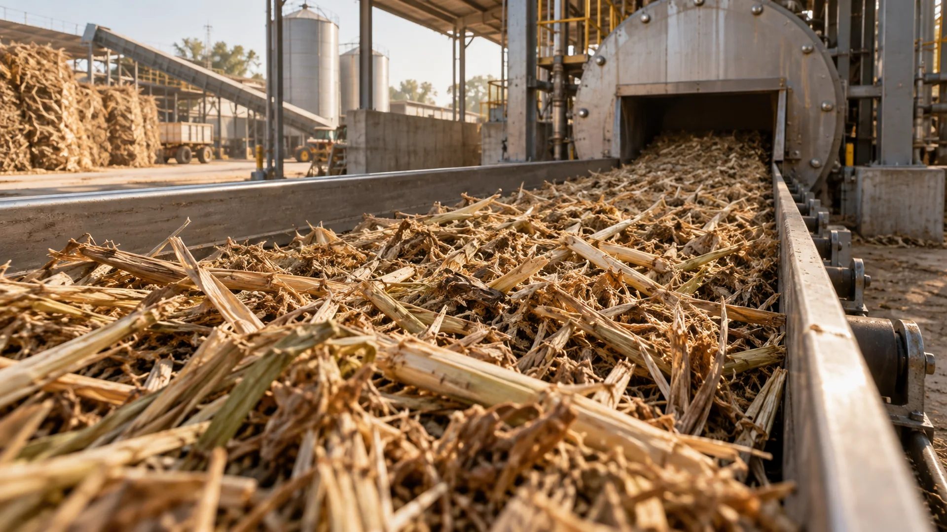 Agricultural residue moving through industrial preparation