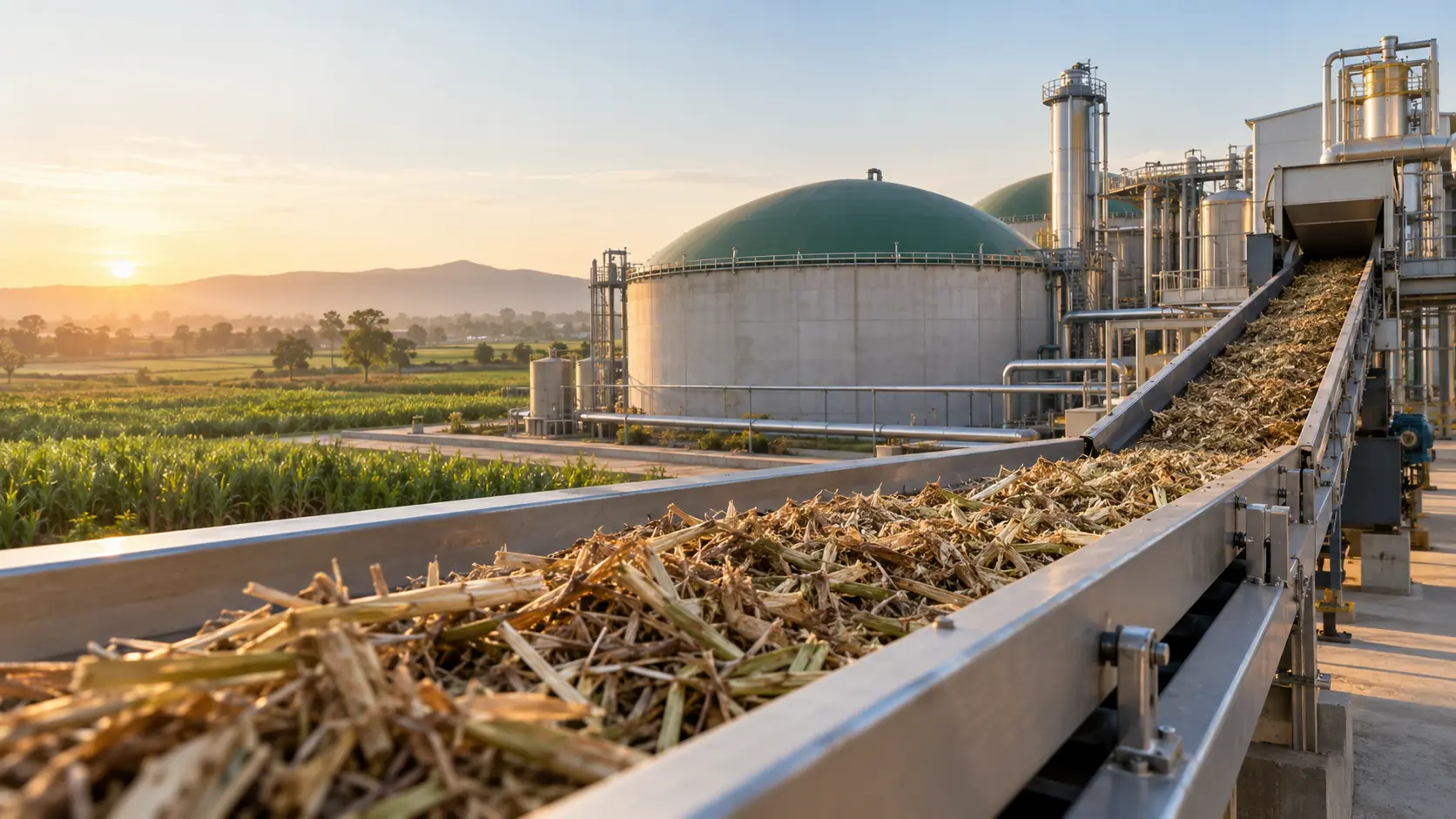 Agricultural biomass entering a modern biological processing facility